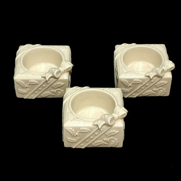 3 Lenox Ivory Candle Holder Tea Light Votive Holidays - Picture 1 of 11